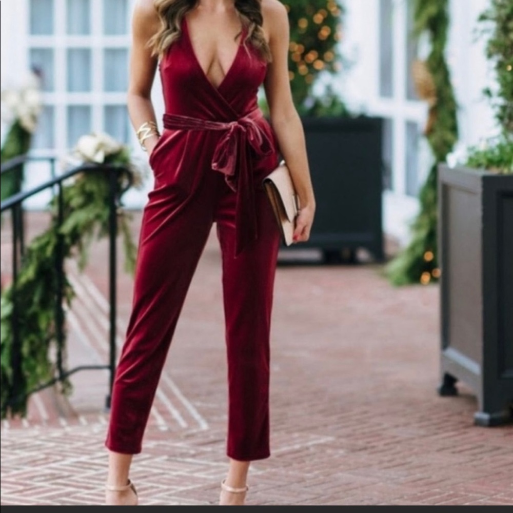 Express Maroon Velvet Pantsuit 🌹